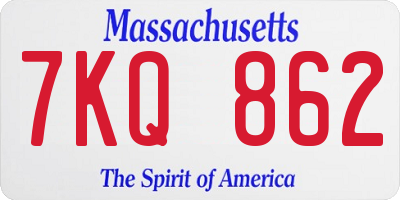 MA license plate 7KQ862