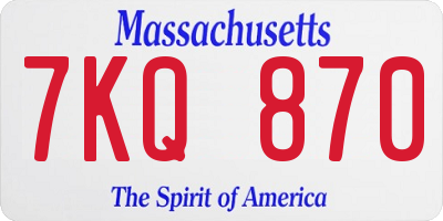MA license plate 7KQ870