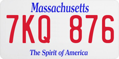 MA license plate 7KQ876