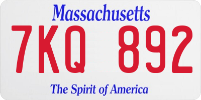 MA license plate 7KQ892