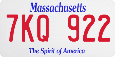 MA license plate 7KQ922