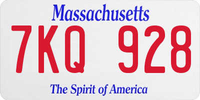 MA license plate 7KQ928