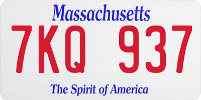 MA license plate 7KQ937