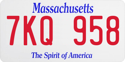 MA license plate 7KQ958