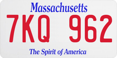 MA license plate 7KQ962