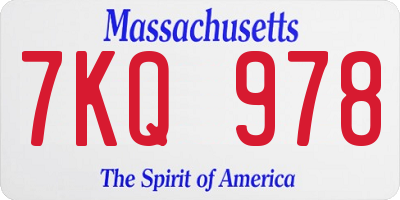 MA license plate 7KQ978