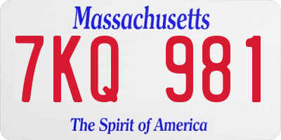 MA license plate 7KQ981