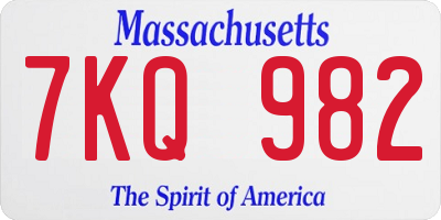 MA license plate 7KQ982