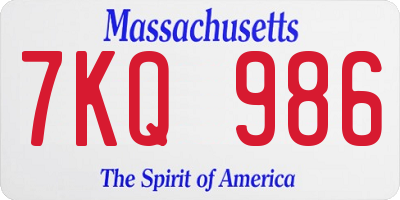 MA license plate 7KQ986