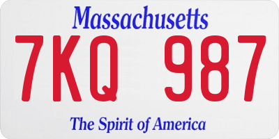 MA license plate 7KQ987