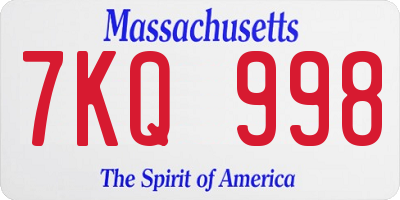 MA license plate 7KQ998