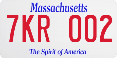 MA license plate 7KR002