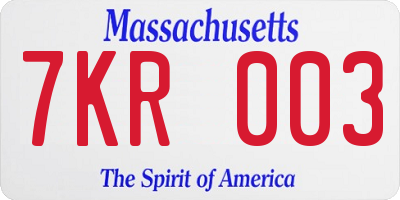 MA license plate 7KR003