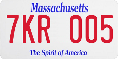 MA license plate 7KR005