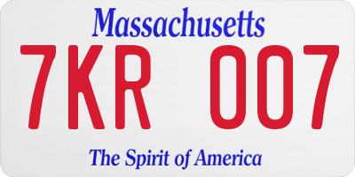 MA license plate 7KR007