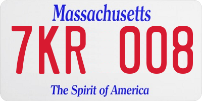 MA license plate 7KR008