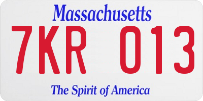 MA license plate 7KR013