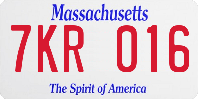 MA license plate 7KR016