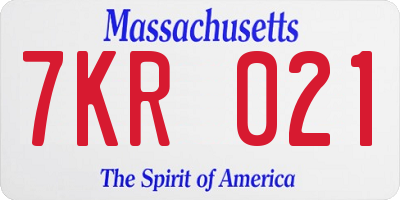 MA license plate 7KR021