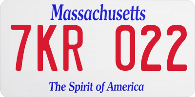MA license plate 7KR022