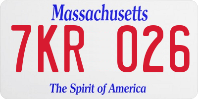 MA license plate 7KR026