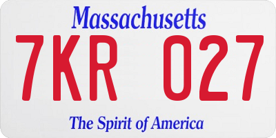 MA license plate 7KR027