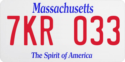 MA license plate 7KR033