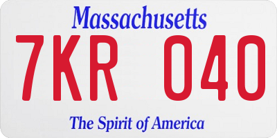 MA license plate 7KR040