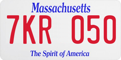 MA license plate 7KR050