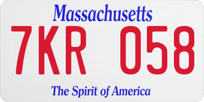 MA license plate 7KR058