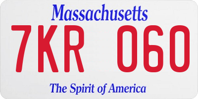 MA license plate 7KR060
