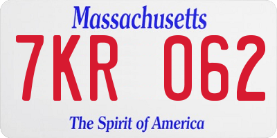 MA license plate 7KR062