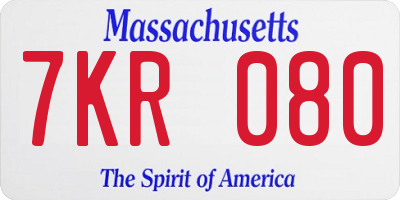 MA license plate 7KR080