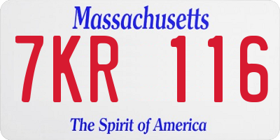 MA license plate 7KR116