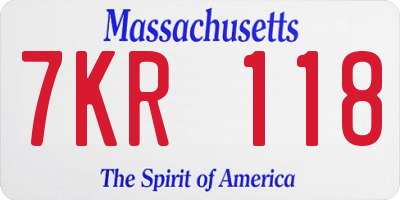 MA license plate 7KR118