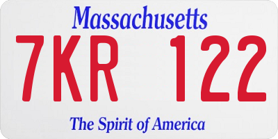 MA license plate 7KR122