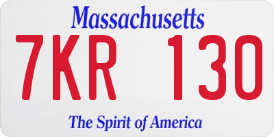 MA license plate 7KR130