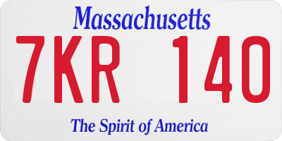 MA license plate 7KR140
