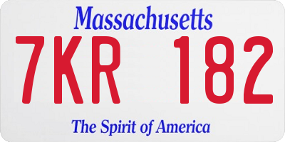 MA license plate 7KR182