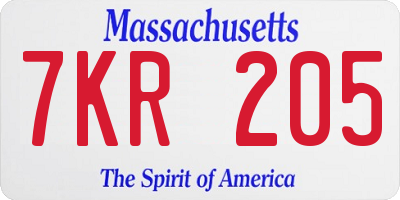 MA license plate 7KR205