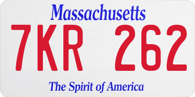 MA license plate 7KR262