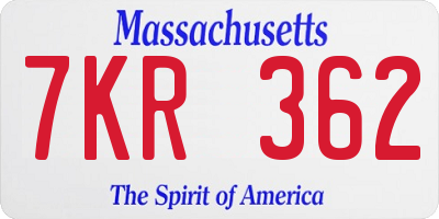 MA license plate 7KR362