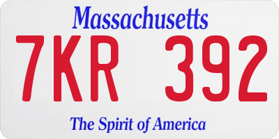 MA license plate 7KR392