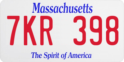 MA license plate 7KR398