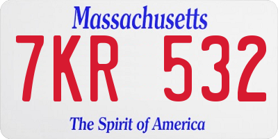 MA license plate 7KR532