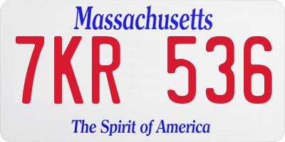 MA license plate 7KR536