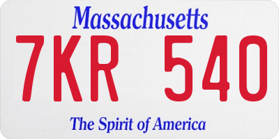 MA license plate 7KR540