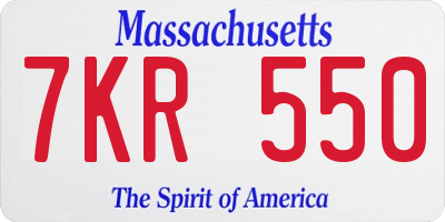 MA license plate 7KR550