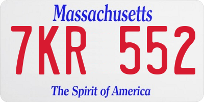 MA license plate 7KR552
