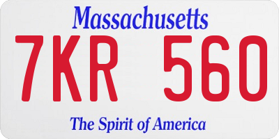 MA license plate 7KR560